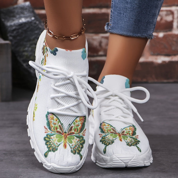 Vicky | Women's knitted chunky sneakers with butterfly and floral pattern