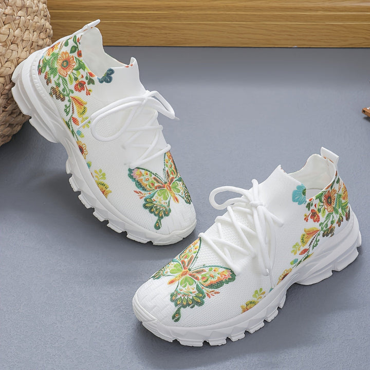 Vicky | Women's knitted chunky sneakers with butterfly and floral pattern