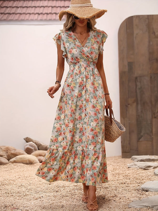 Lynne | Elegant floral print v-neck maxi dress