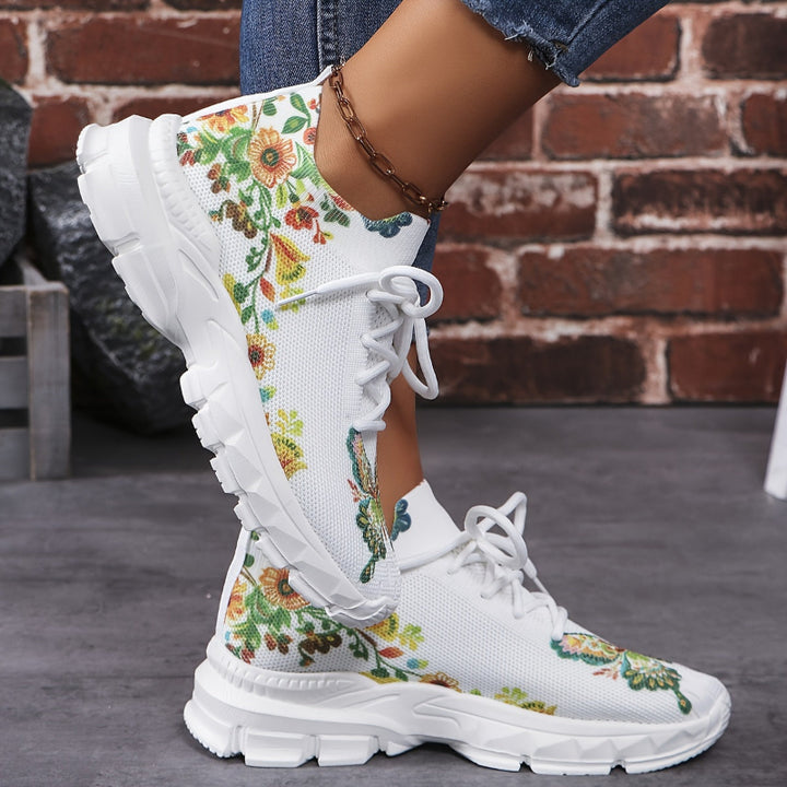 Vicky | Women's knitted chunky sneakers with butterfly and floral pattern