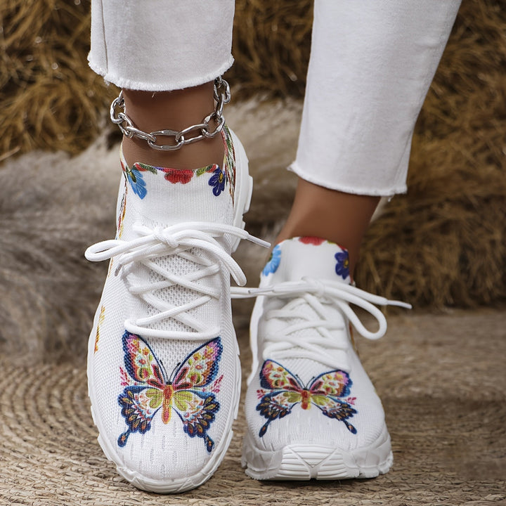 Vicky | Women's knitted chunky sneakers with butterfly and floral pattern