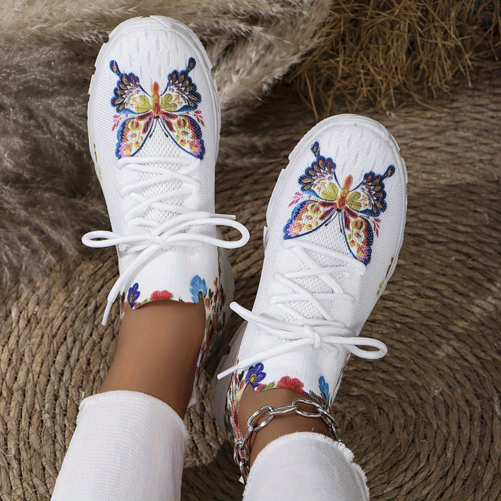 Vicky | Women's knitted chunky sneakers with butterfly and floral pattern