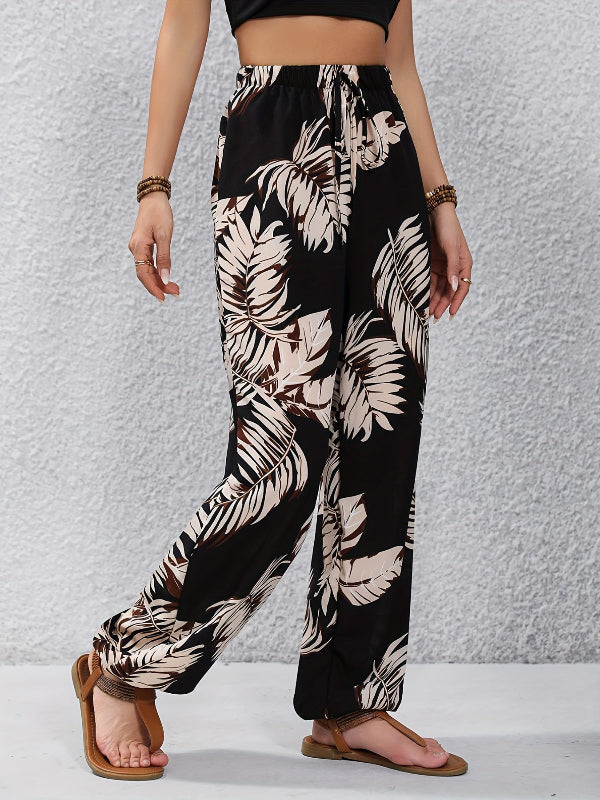 Ayla | Leaf print drawstring pants