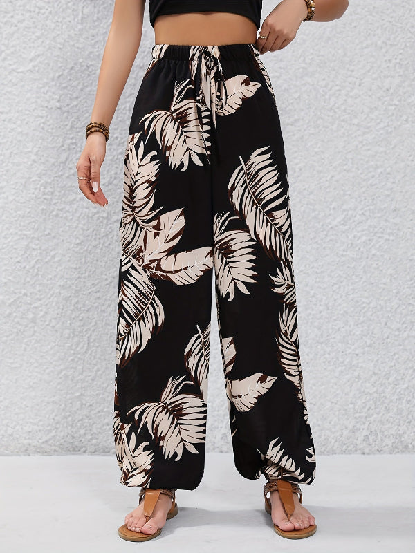 Ayla | Leaf print drawstring pants