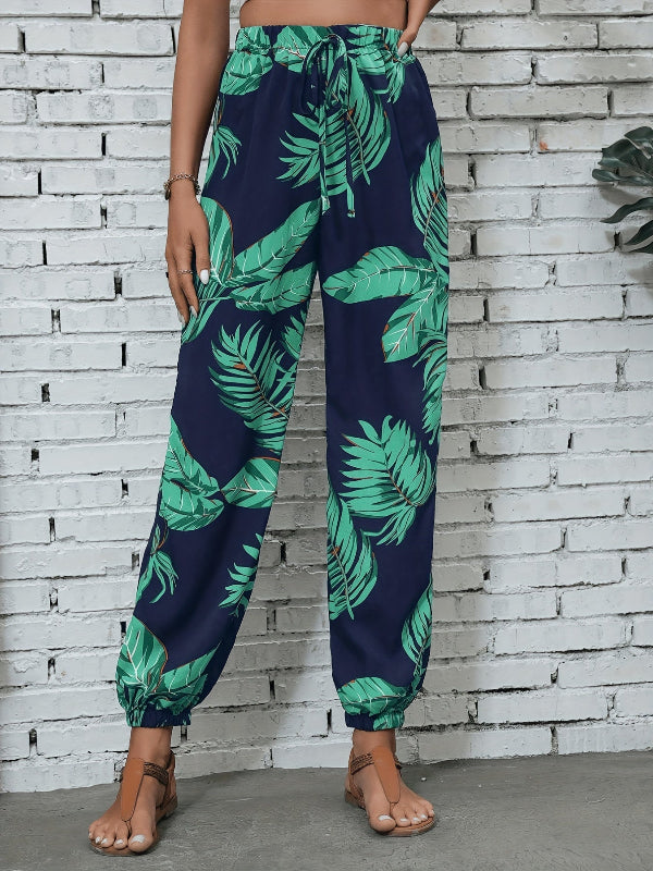 Ayla | Leaf print drawstring pants