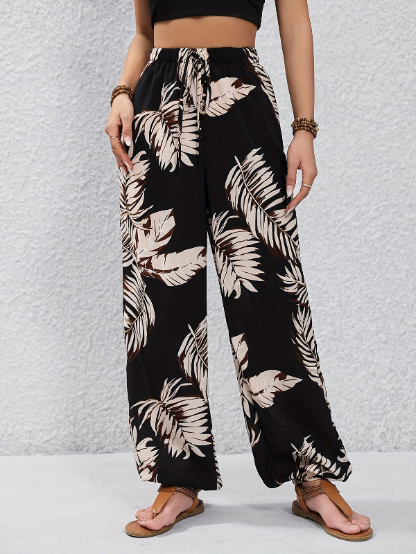 Ayla | Leaf print drawstring pants