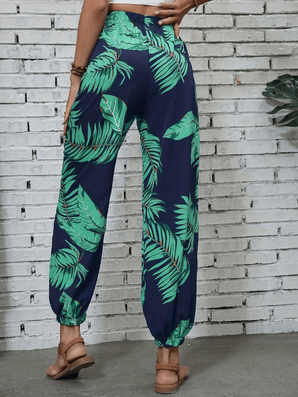 Ayla | Leaf print drawstring pants