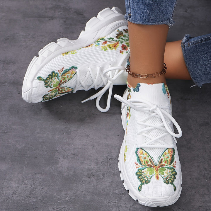 Vicky | Women's knitted chunky sneakers with butterfly and floral pattern