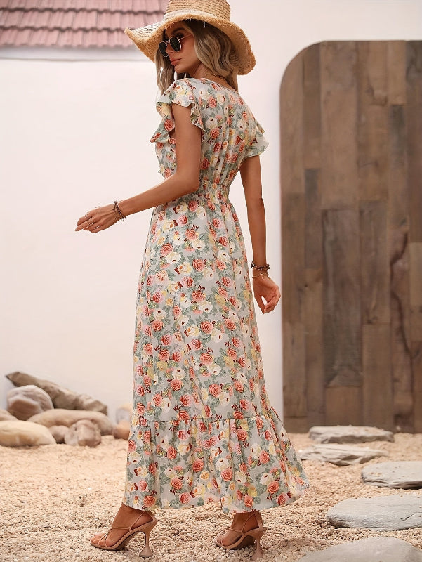 Lynne | Elegant floral print v-neck maxi dress