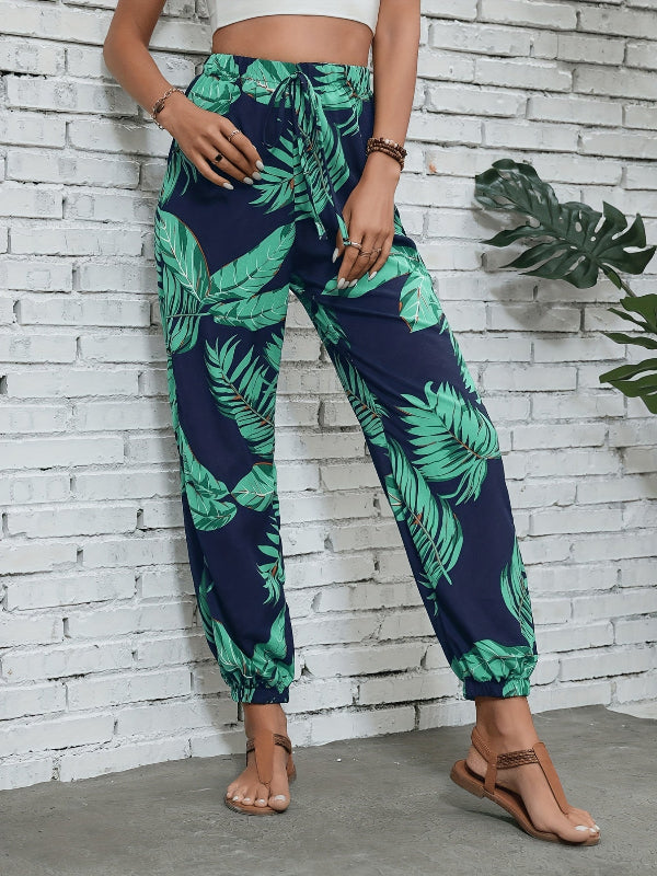 Ayla | Leaf print drawstring pants