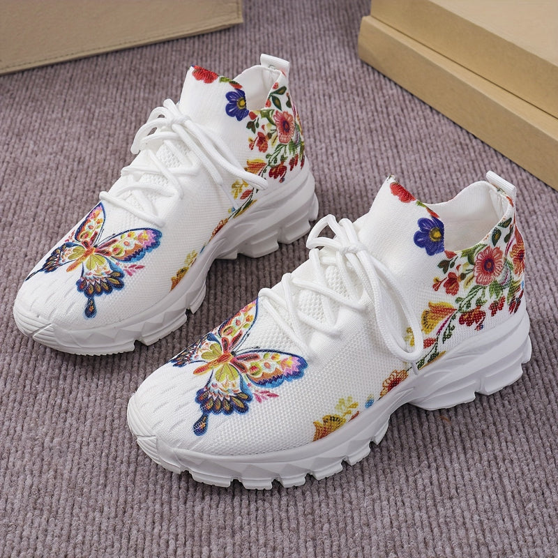 Vicky | Women's knitted chunky sneakers with butterfly and floral pattern